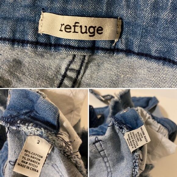 Refuge Denim Light Wash Blue Overall Shorts Shortalls Distressed Women's Size 2 - Picture 4 of 4